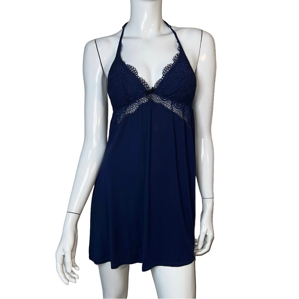 Victoria's Secret Lace Spaghetti Strap V-Neck Back Babydoll Blue Chamise